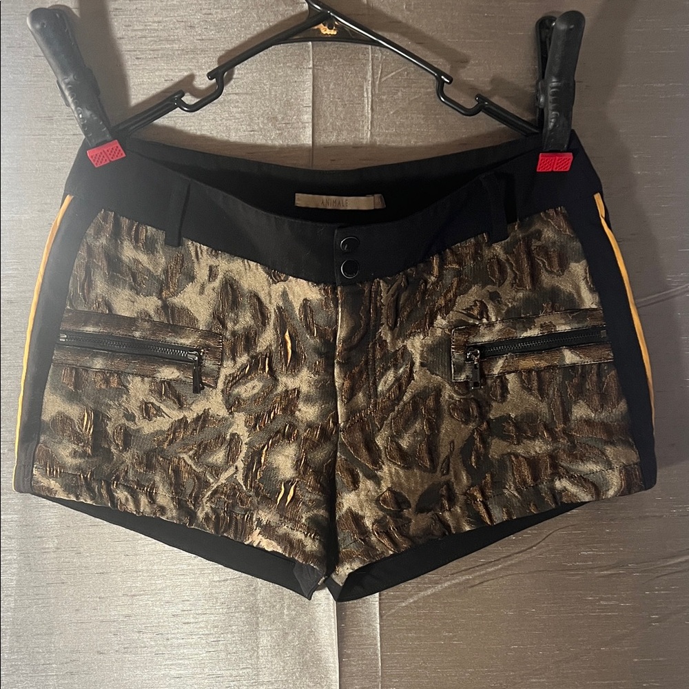 Animale” Black Y2K Camo Brazilian Shorts with Gold Accents. EUC.40